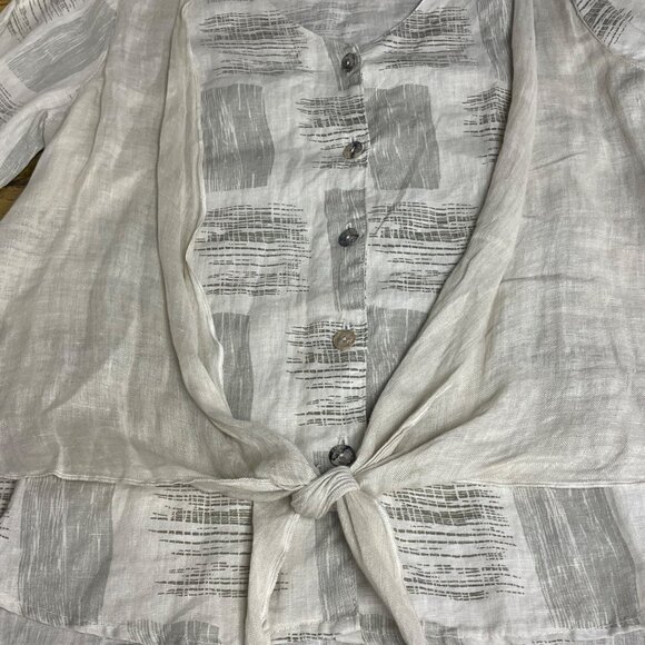 Click Color Me Cotton Linen Abstract Button Down Top Tie Front Sz MED Lagenlook - Picture 4 of 7